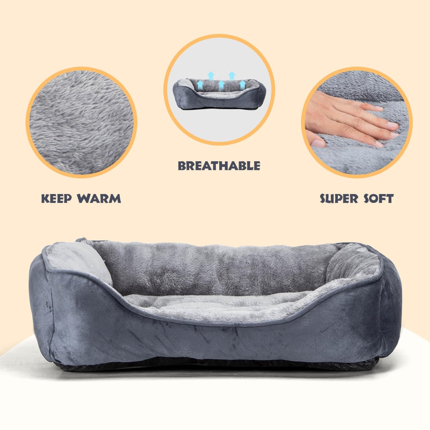Pawry Medium Dog Bed – Washable Plush Pet Sofa Bed with Anti-Slip Base 67cm (Grey)