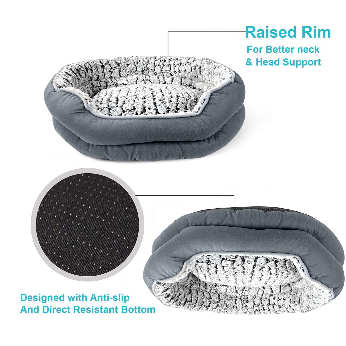 Pawry Calming Pet Bed – Fluffy Plush Anti-Anxiety Bed, Machine Washable (Medium Size)