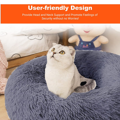 Pawry Calming Donut Dog Bed 60cm – Washable Plush Anti-Anxiety Pet Bed with Non-Slip Base