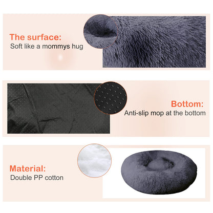 Pawry Calming Donut Dog Bed 60cm – Washable Plush Anti-Anxiety Pet Bed with Non-Slip Base