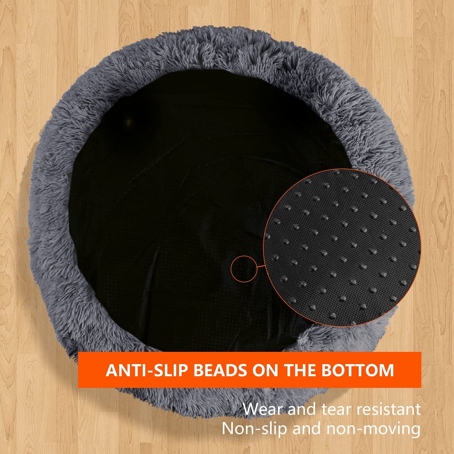 Pawry Calming Donut Dog Bed 60cm – Washable Plush Anti-Anxiety Pet Bed with Non-Slip Base