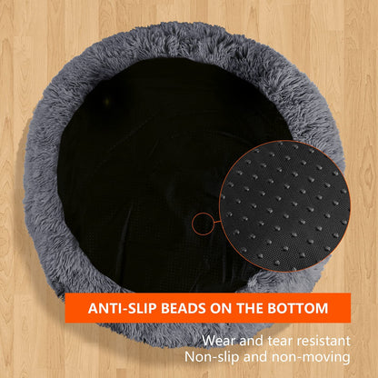 Pawry Calming Donut Dog Bed 60cm – Washable Plush Anti-Anxiety Pet Bed with Non-Slip Base