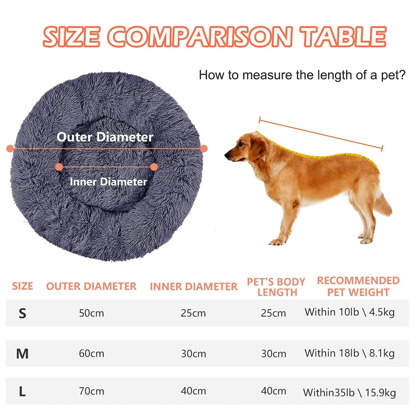 Pawry Calming Donut Dog Bed 60cm – Washable Plush Anti-Anxiety Pet Bed with Non-Slip Base