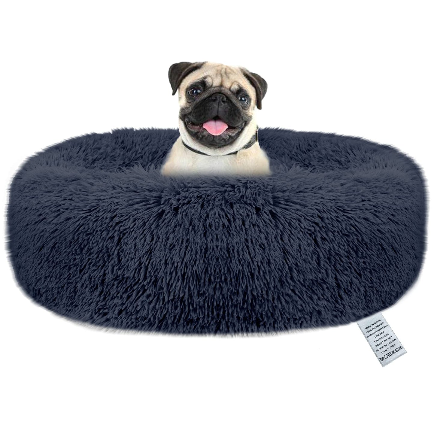 Pawry Calming Donut Dog Bed 60cm – Washable Plush Anti-Anxiety Pet Bed with Non-Slip Base