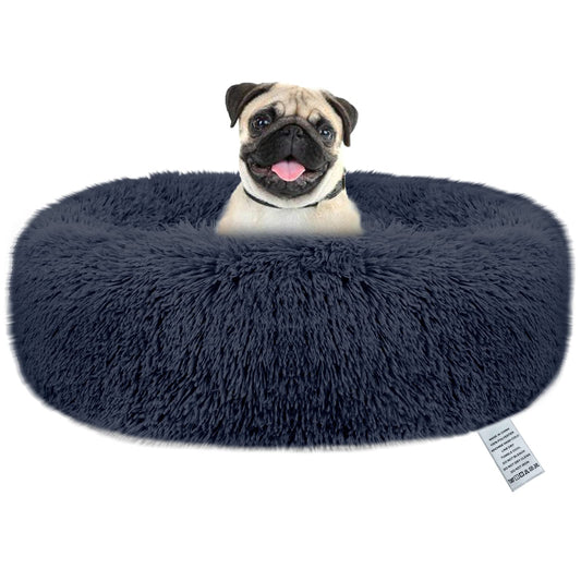 Pawry Calming Donut Dog Bed 60cm – Washable Plush Anti-Anxiety Pet Bed with Non-Slip Base