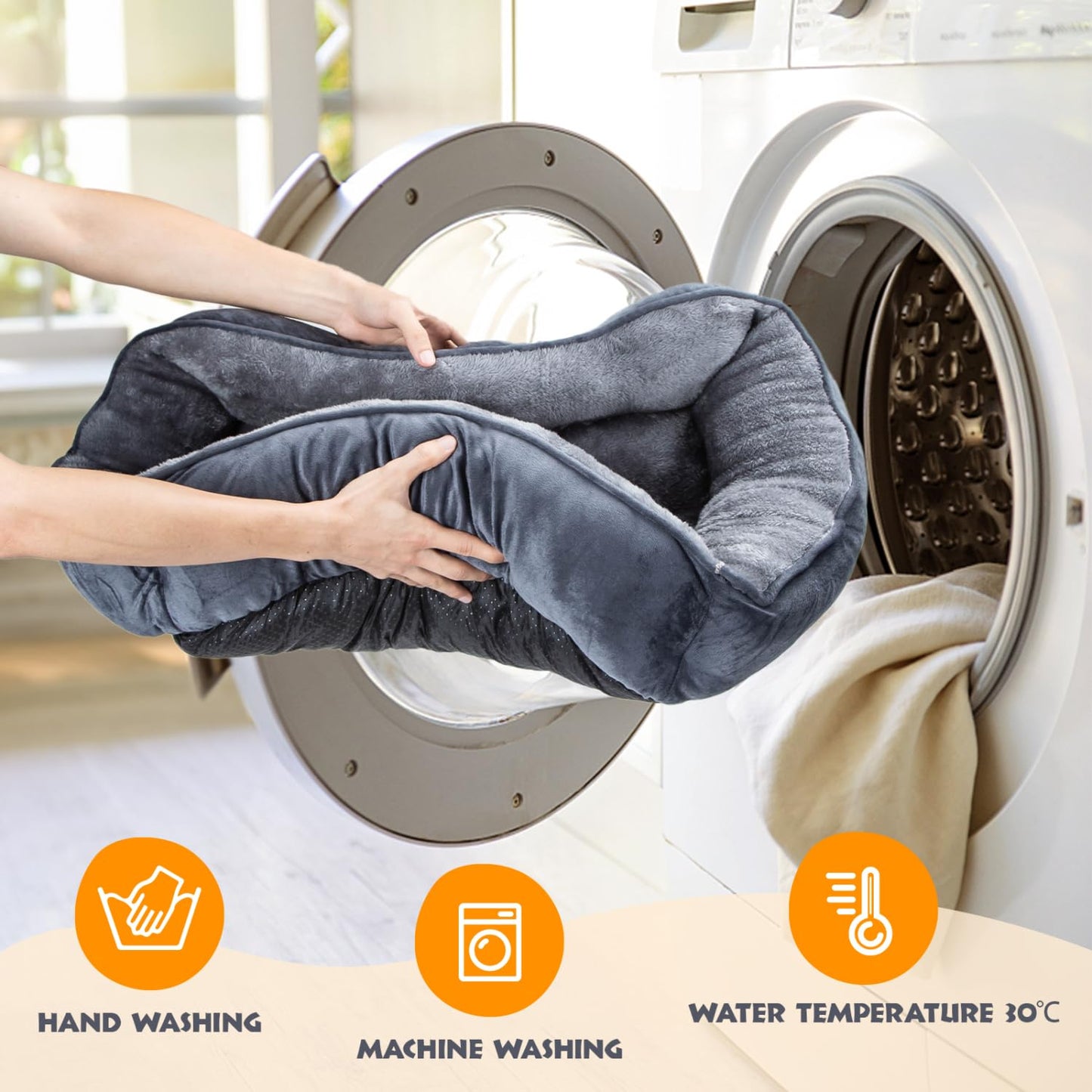 Pawry Medium Dog Bed – Washable Plush Pet Sofa Bed with Anti-Slip Base 67cm (Grey)