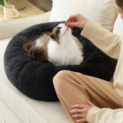 Pawry Large Round Calming Cat Bed 50cm – Washable Fluffy Anti-Anxiety Bed for Cats & Small Dogs