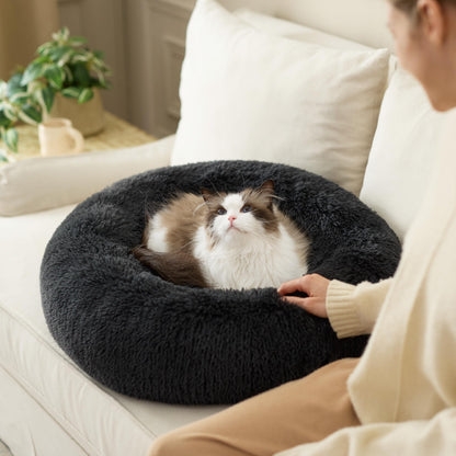 Pawry Large Round Calming Cat Bed 50cm – Washable Fluffy Anti-Anxiety Bed for Cats & Small Dogs