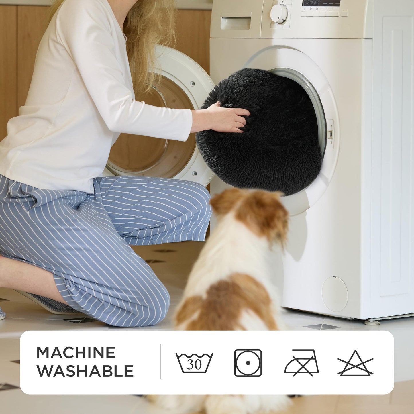 Pawry Large Round Calming Cat Bed 50cm – Washable Fluffy Anti-Anxiety Bed for Cats & Small Dogs