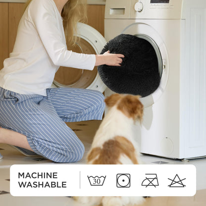 Pawry Large Round Calming Cat Bed 50cm – Washable Fluffy Anti-Anxiety Bed for Cats & Small Dogs