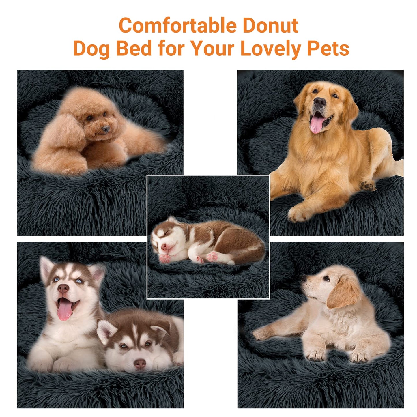 Pawry Calming Donut Dog Bed 60cm – Washable Plush Anti-Anxiety Pet Bed with Non-Slip Base