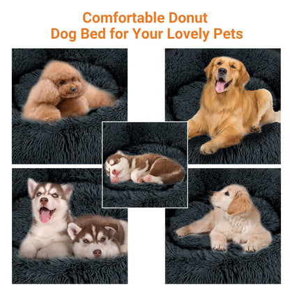Pawry Calming Donut Dog Bed 60cm – Washable Plush Anti-Anxiety Pet Bed with Non-Slip Base